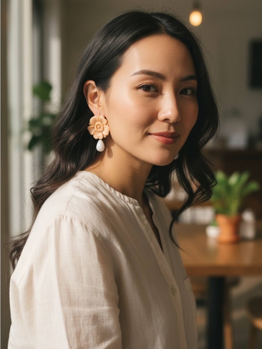 🆕 Plunder Floral Drop Earrings with White Teardrop Faux Pearls